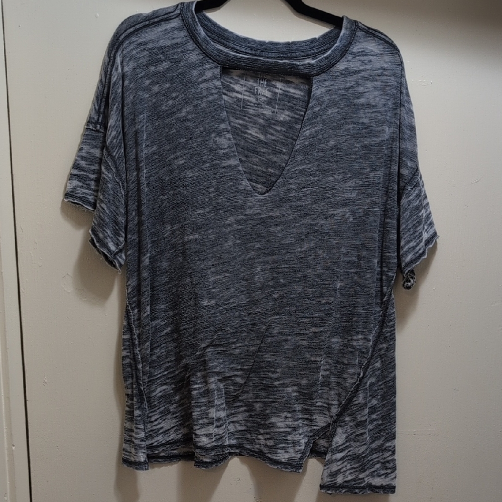We The Free Charcoal Short Sleeve V-Neck Top